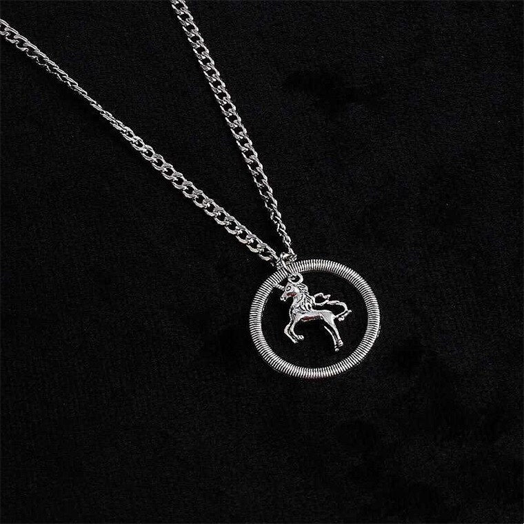 QiLuxy Vintage Circle Charm Necklaces for Women Men Alien Angel Punk Pendant Necklaces Hip Hop Party Jewelry
