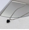 QiLuxy Stainless Steel Chain Heart Pendant Necklaces for Women Black Heart Charm Choker Simple Korean Necklaces Female Jewelry