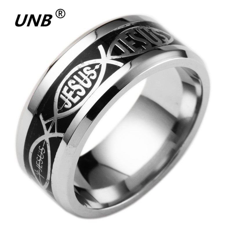Newset Religious Christian Rings JESUS Letter Men's Titanium Steel Rings Fashion Plus Size Hot Sale Ring Wholesale H5012