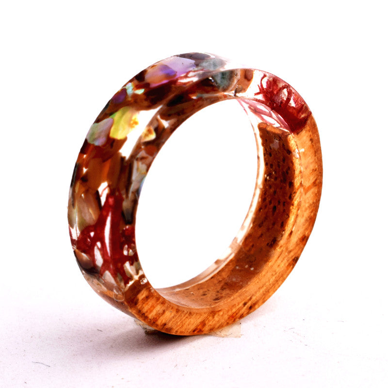 Handmade Wooden Resin Plant Ring Nature Flower Grass Ring Wood Ring Gift