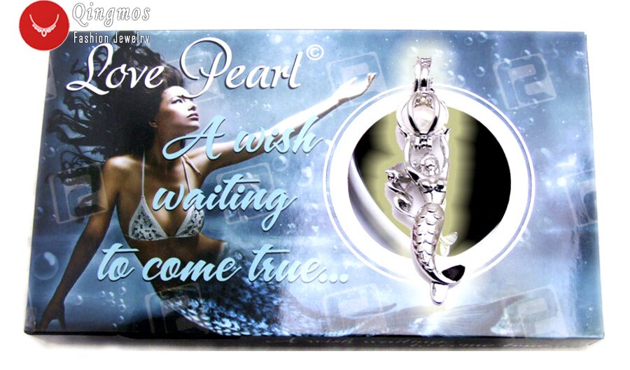 Qingmos Love Pearl Chokers Necklace for Women With 10*50mm Mermaid Cage Wish Pearl Holder Trendy Pendants Necklace Gift Box-3644