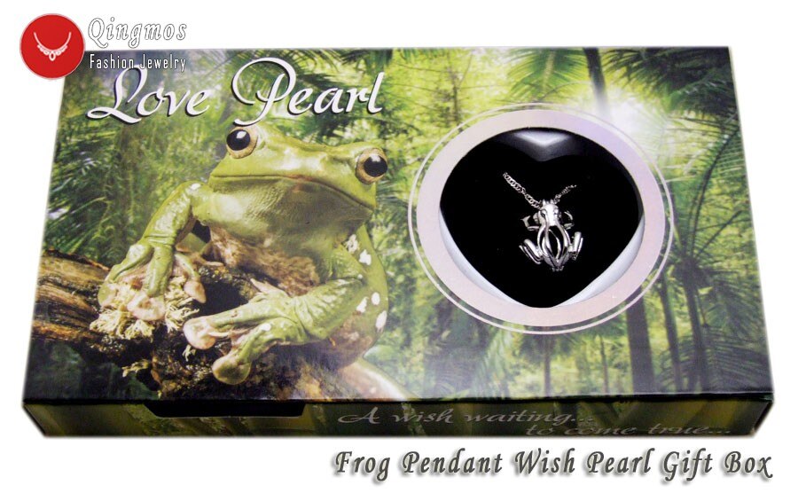 Qingmos Trendy Wish Pearl 16mm Frog Cage Chokers Necklace for Women & Oyster Love Pearl Pendant & Necklace Chain Gift Box-3652