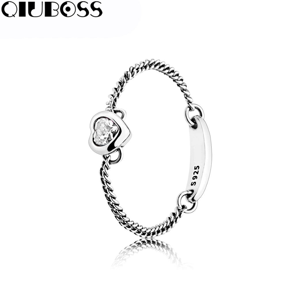 100% 925 Sterling Silver Spirited Heart Ring Clear CZ Fit DIY Original Jewelry Summer Creative Woman Gift
