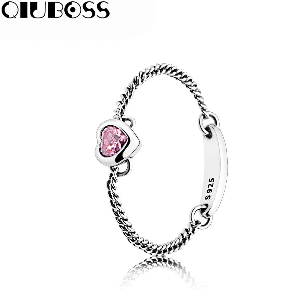 100% 925 Sterling Silver Spirited Heart Ring Pink CZ Fit DIY Original Jewelry Summer Creative Woman Gift