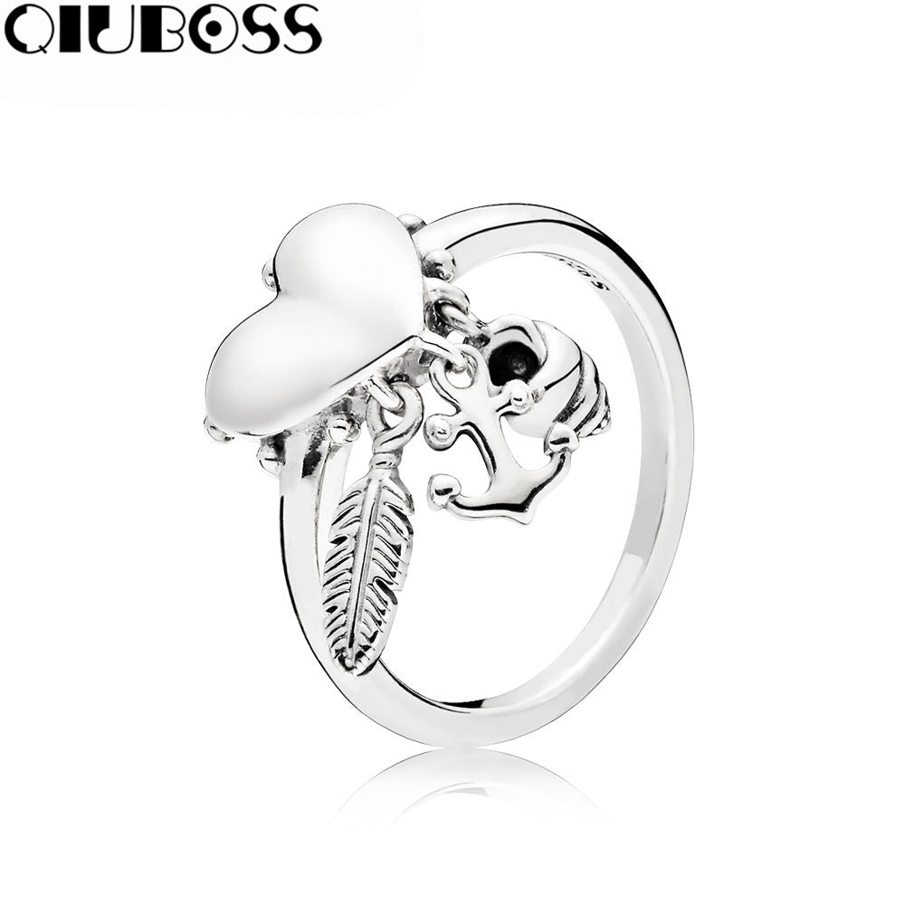 100% 925 Sterling Silver Spiritual Symbols Ring Fit DIY Original Jewelry Summer Creative