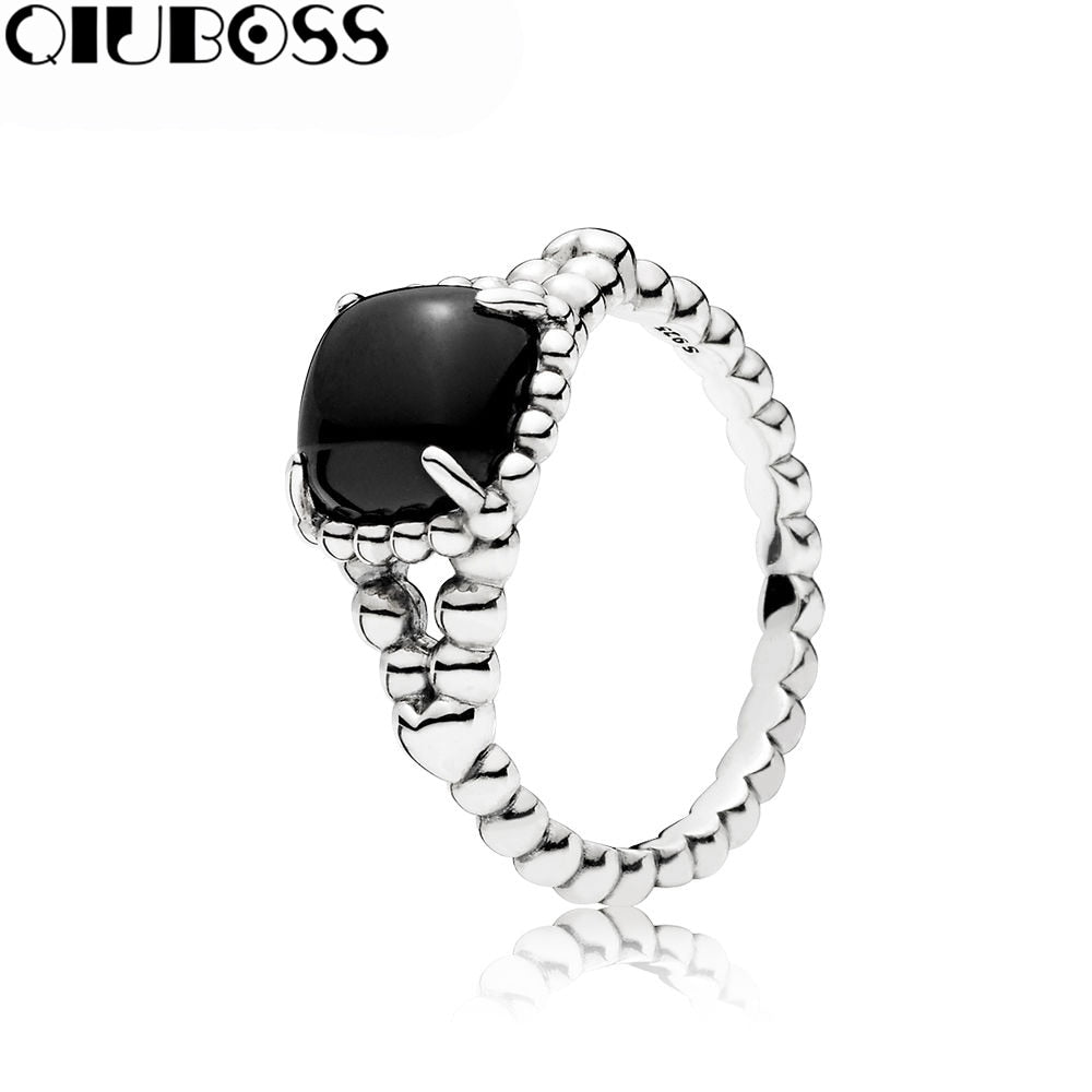 100% 925 Sterling Silver Vibrant Spirit Ring Black Crystal Fit DIY Original Jewelry Summer Creative