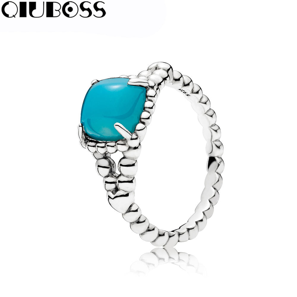 100% 925 Sterling Silver Vibrant Spirit Ring, Scuba Blue Crystal Fit DIY Original Jewelry Summer Creative