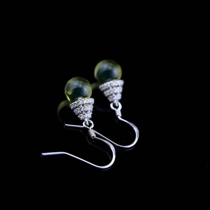 Quality 925 sterling silver 100% Mexico natural amber simple fashion design handmade DIY noble earrings for women fine jewelry