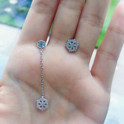 Quality 925 sterling silver length asymmetr snowflake stud earrings mosaic zircon trendy element design charms women earrings