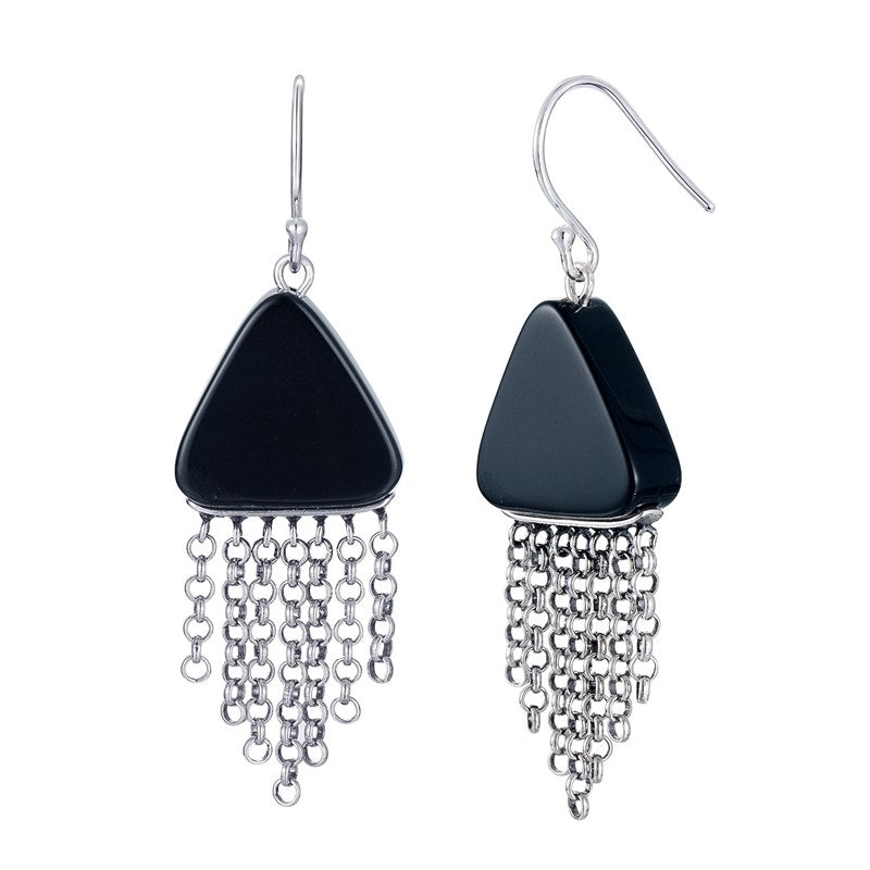 Quality 925 sterling silver natural black agate earrings fashion style design elegant drop earrings for women charms jewelry