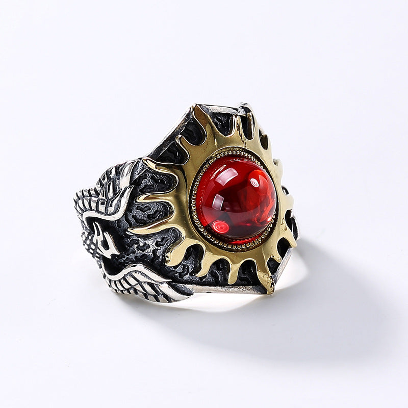 Quality 925 sterling silver sun god vintage personality trendy Domineering man adjustable ruby rings for man best gift jewelry