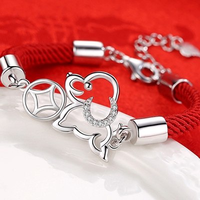 Quality 925 sterling silver wild mascot puppy red rope bracelets new design 2020 zodiac women's silver wristband fine jewelry