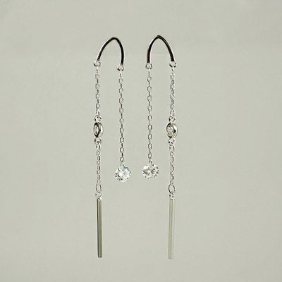 Quality 925 sterling silver zircon length stud earrings simple line tassel design fashion trendy earrings for women jewelry 2020