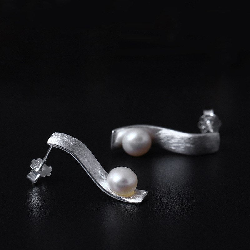 Quality Pure 925 sterling silver earrings brushed process fashion trendy design pearl earrings for women fine jewelry 2020