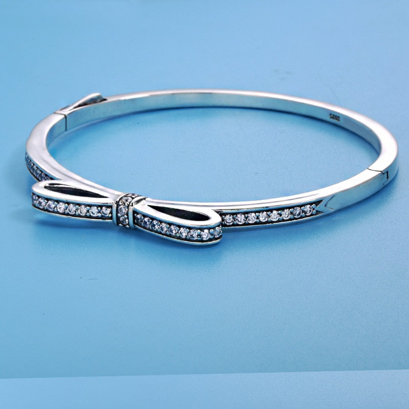 Quality Sparkling Bow With Cubic Zirconia pandora Bracelet Fit Women Bead Charm 100% 925 Sterling Silver Bangle Jewelry