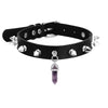 Quartz Crystal Choker Necklace For Women Girls Black Leather Spiked Chocker Collar Goth Jewelry Rave Festival Accessories