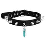 Quartz Crystal Choker Necklace For Women Girls Black Leather Spiked Chocker Collar Goth Jewelry Rave Festival Accessories