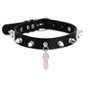 Quartz Crystal Choker Necklace For Women Girls Black Leather Spiked Chocker Collar Goth Jewelry Rave Festival Accessories