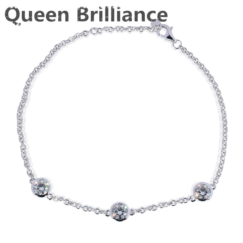 Solid 14K 585 White Gold 1.5 Carats ct FGH Color Moissanite Simulated Diamond Bracelet For Women Test Positive