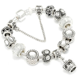 Queen Jewelry Silver Color Charm Bracelets Female European Style Enamel Queen Crown Beads Pandora Bracelet For Women Jewelry