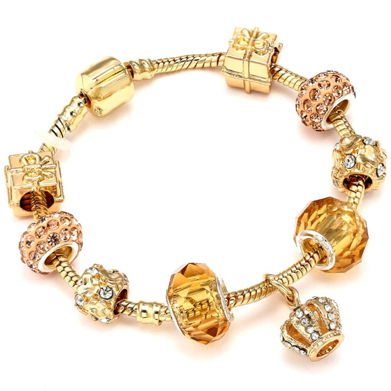 Queen Jewelry Silver Color Charm Bracelets Female European Style Enamel Queen Crown Beads Pandora Bracelet For Women Jewelry