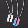 Quenching  Silver Color Stainless Steel Razor Blades Pendant Necklaces Men Jewelry Steel Male Shaver Shape Necklace