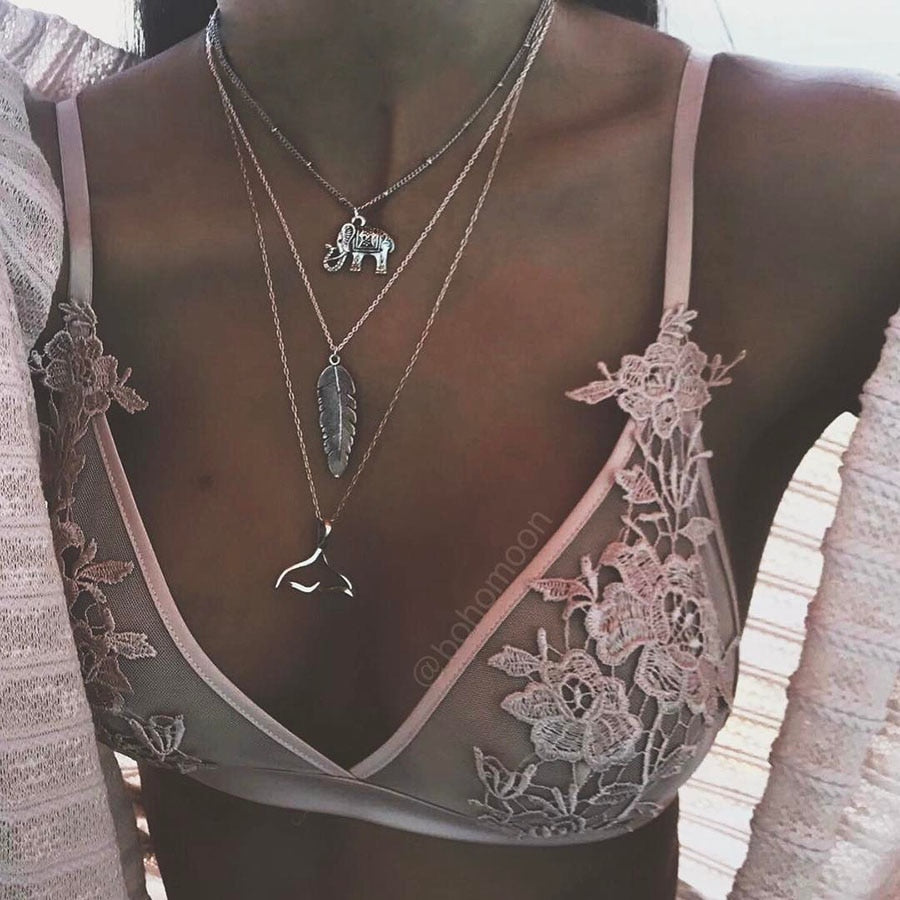 19Style Boho Necklaces for Women Vintage Silver Chain Long Waves Sun Statement Necklace Pendant Bohemian Choker Jewelry