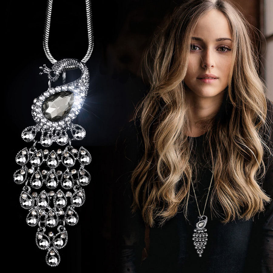 RAVIMOUR 2020 Animal Dog Pendant Necklaces for Women Jewelry Fashion Crystal Opal Long Necklace Silver Color Chain Collar Bijoux