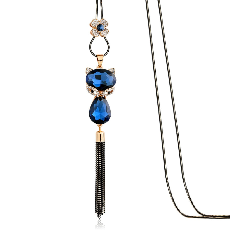 RAVIMOUR 2020 Animal Dog Pendant Necklaces for Women Jewelry Fashion Crystal Opal Long Necklace Silver Color Chain Collar Bijoux