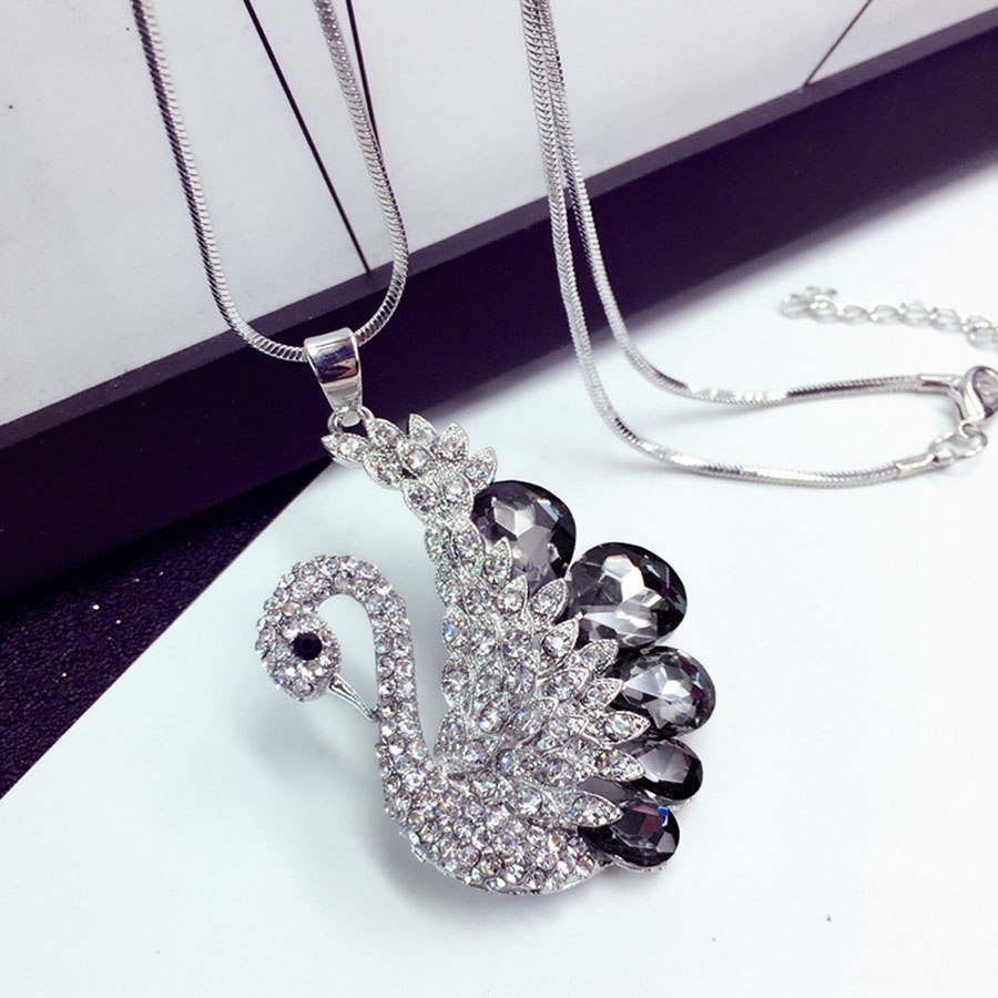 RAVIMOUR 2020 Animal Dog Pendant Necklaces for Women Jewelry Fashion Crystal Opal Long Necklace Silver Color Chain Collar Bijoux