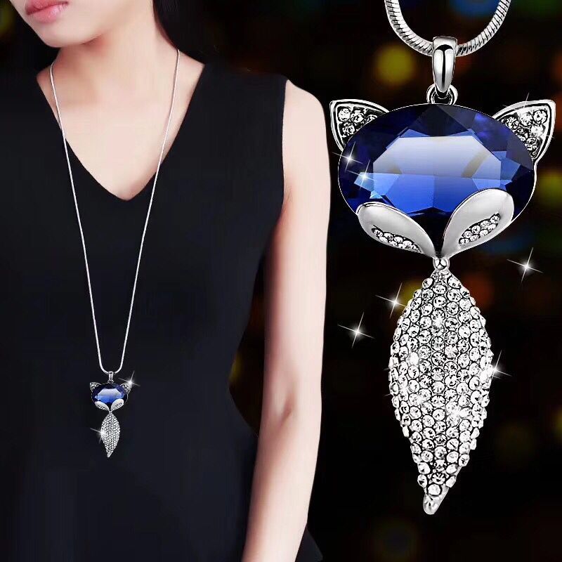 RAVIMOUR 2020 Animal Dog Pendant Necklaces for Women Jewelry Fashion Crystal Opal Long Necklace Silver Color Chain Collar Bijoux