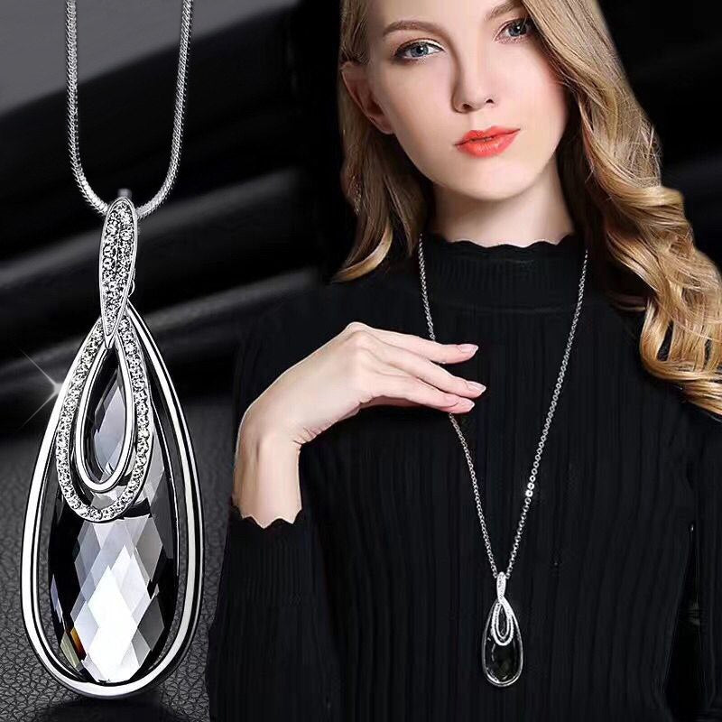 Fashion Choker Women Necklace Jewelry Geometric Crystal Statement Pendant Necklace Silver Color Long Chain Colar 2020