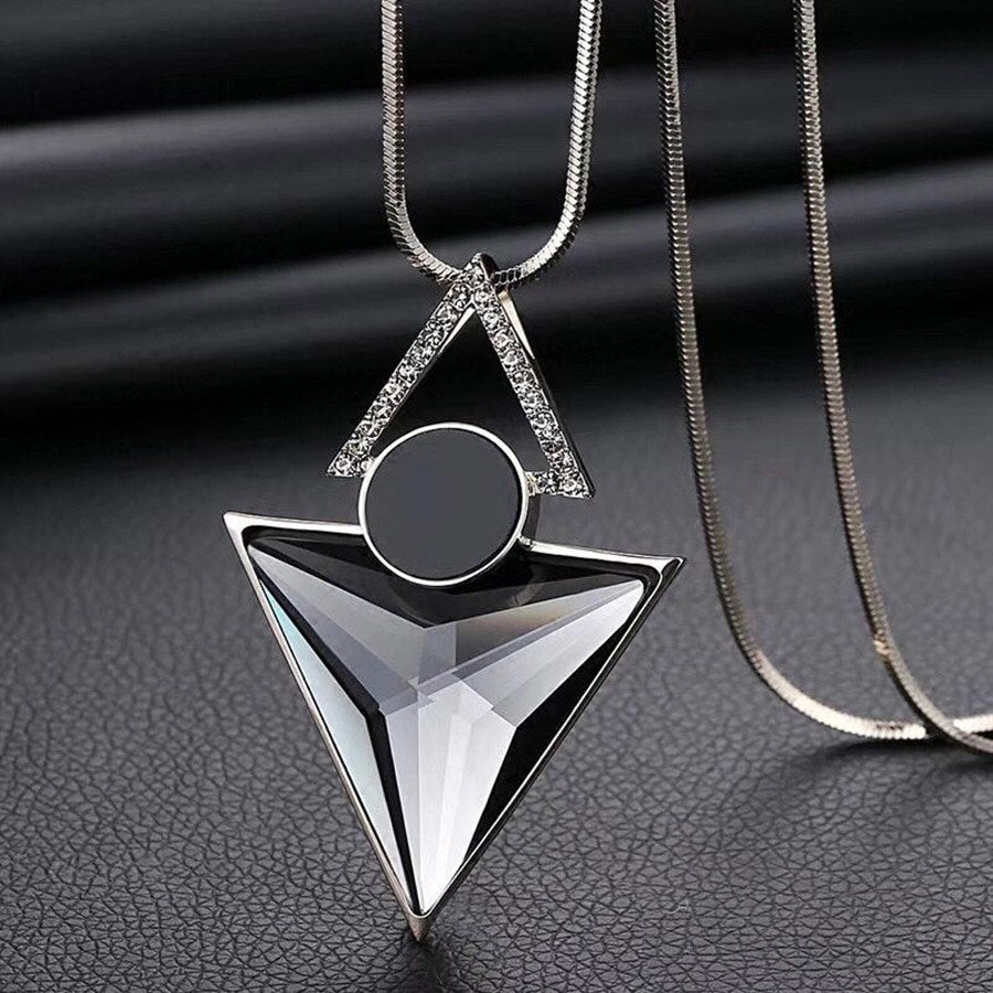 Fashion Choker Women Necklace Jewelry Geometric Crystal Statement Pendant Necklace Silver Color Long Chain Colar 2020
