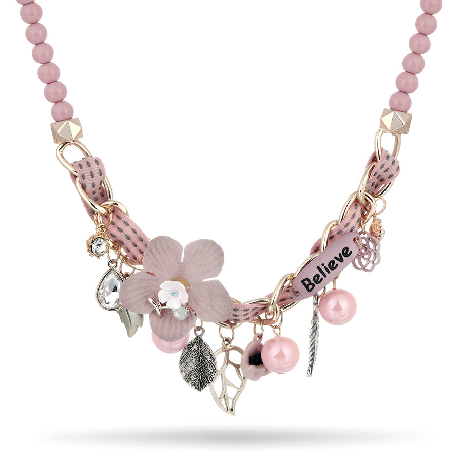RAVIMOUR Maxi Choker Believe Necklace for Women Fashion Flower Leaf Created Pearl Jewelry Vintage Bead Chain Statement Collar