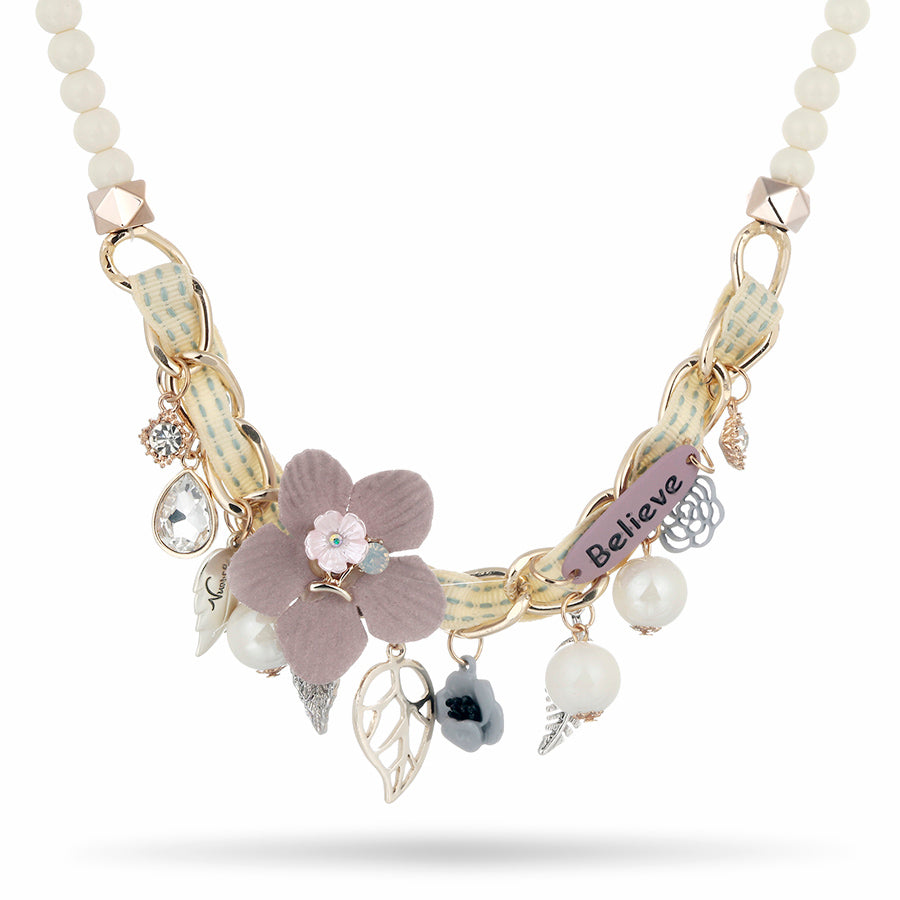 RAVIMOUR Maxi Choker Believe Necklace for Women Fashion Flower Leaf Created Pearl Jewelry Vintage Bead Chain Statement Collar
