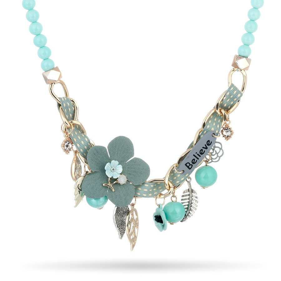 RAVIMOUR Maxi Choker Believe Necklace for Women Fashion Flower Leaf Created Pearl Jewelry Vintage Bead Chain Statement Collar