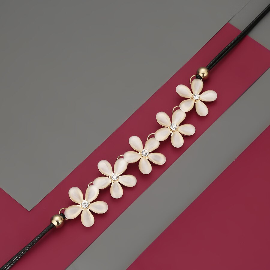 RAVIMOUR Opal Flower Choker Women Necklace Trendy Korean Style Black Leather Cord Chain Collier Femme Bijoux Gift for Girls 2021