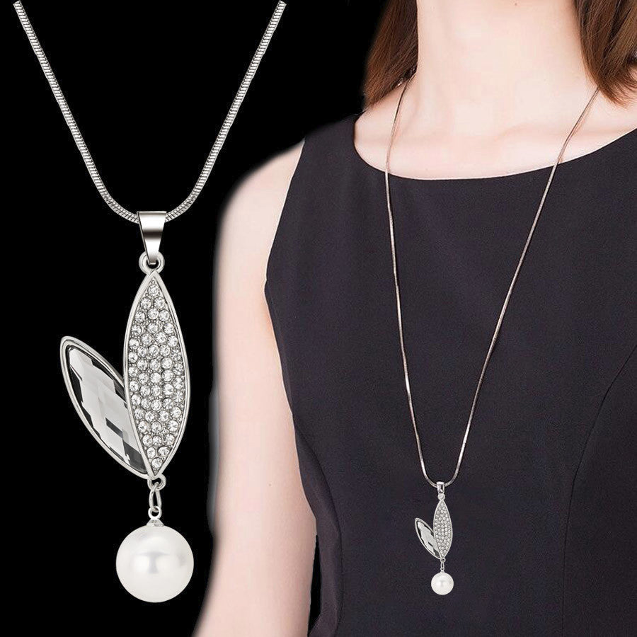 Simulated Pearl Choker Necklaces for Women Silver Color Chain Long Necklace Pendant Jewelry Accessories Trendy Kolye
