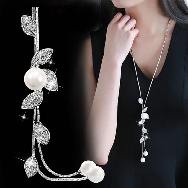 Simulated Pearl Choker Necklaces for Women Silver Color Chain Long Necklace Pendant Jewelry Accessories Trendy Kolye