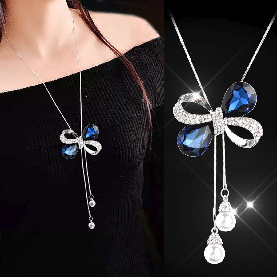 Simulated Pearl Choker Necklaces for Women Silver Color Chain Long Necklace Pendant Jewelry Accessories Trendy Kolye