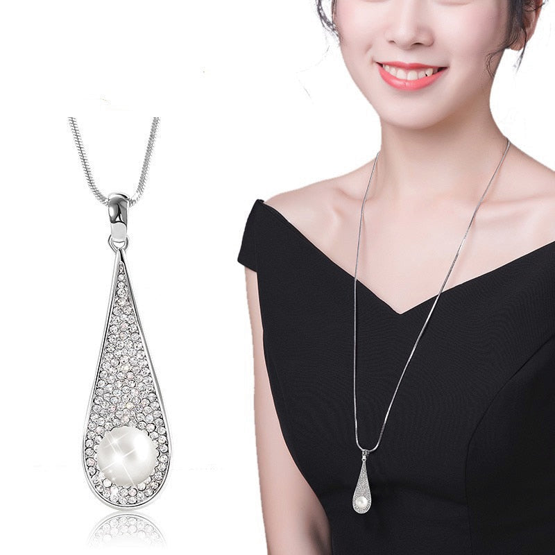 Simulated Pearl Choker Necklaces for Women Silver Color Chain Long Necklace Pendant Jewelry Accessories Trendy Kolye