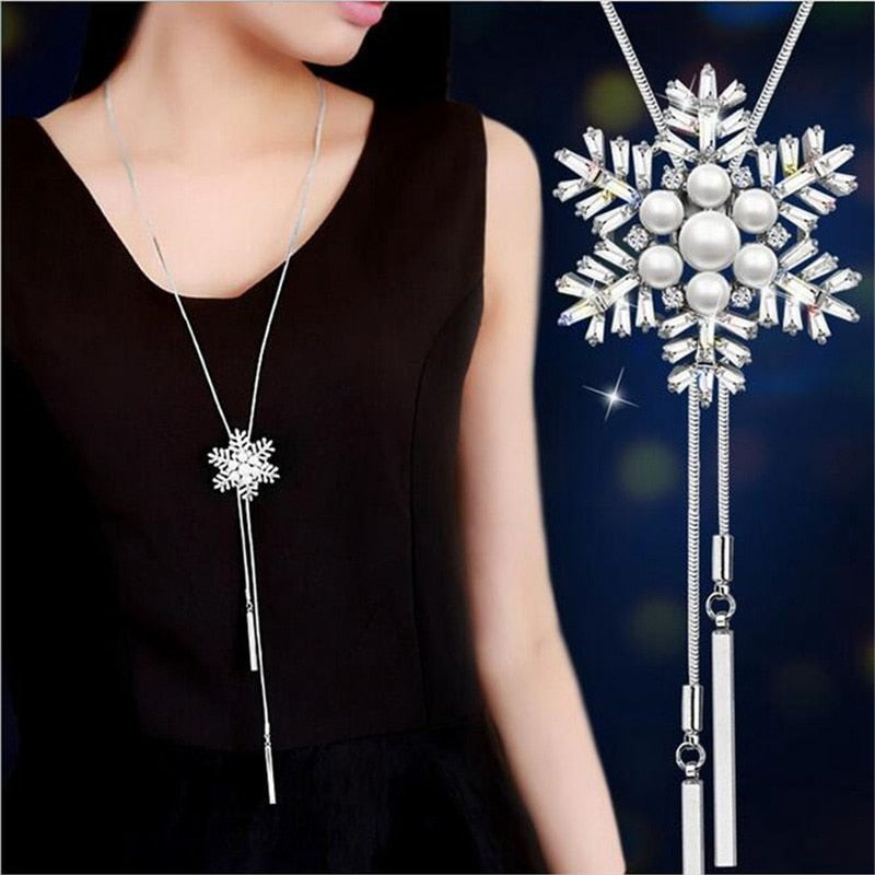 Simulated Pearl Choker Necklaces for Women Silver Color Chain Long Necklace Pendant Jewelry Accessories Trendy Kolye