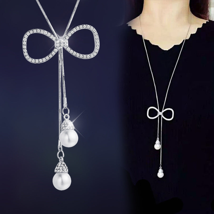 Simulated Pearl Choker Necklaces for Women Silver Color Chain Long Necklace Pendant Jewelry Accessories Trendy Kolye