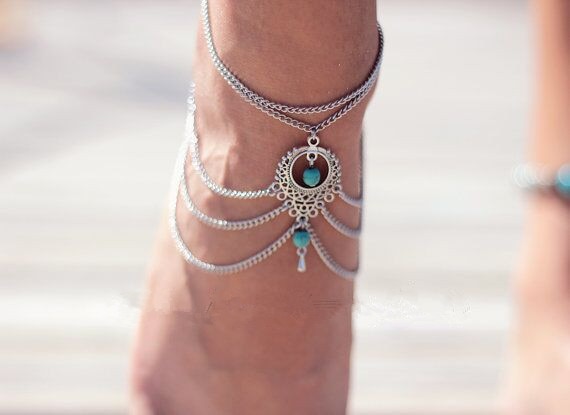 Vintage Silver Color Ankle Bracelet Foot Jewelry Barefoot Sandals Anklet For Women Tornozeleira Chaine Cheville Bijoux