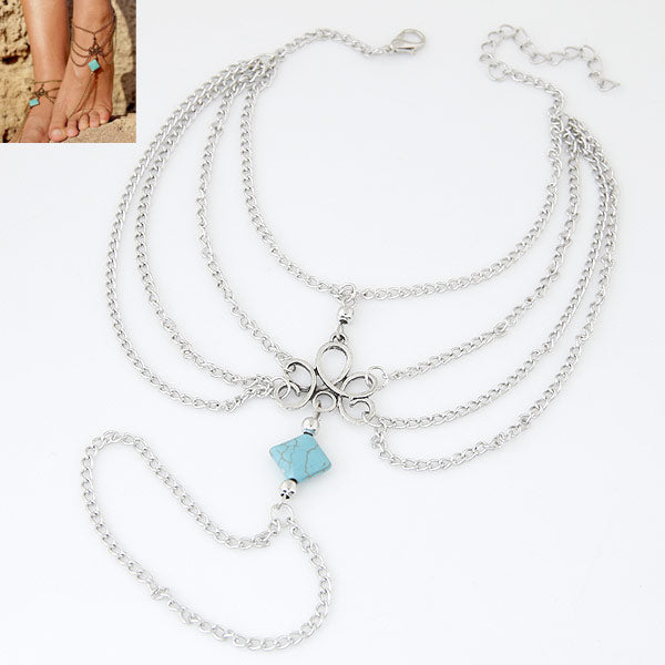 Collier Bracelet Cheville Argent 925 Tuscany Silver - 41 Cm, Turquoise, Résine, Cadeau élégant