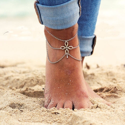 Vintage Silver Color Ankle Bracelet Foot Jewelry Barefoot Sandals Anklet For Women Tornozeleira Chaine Cheville Bijoux