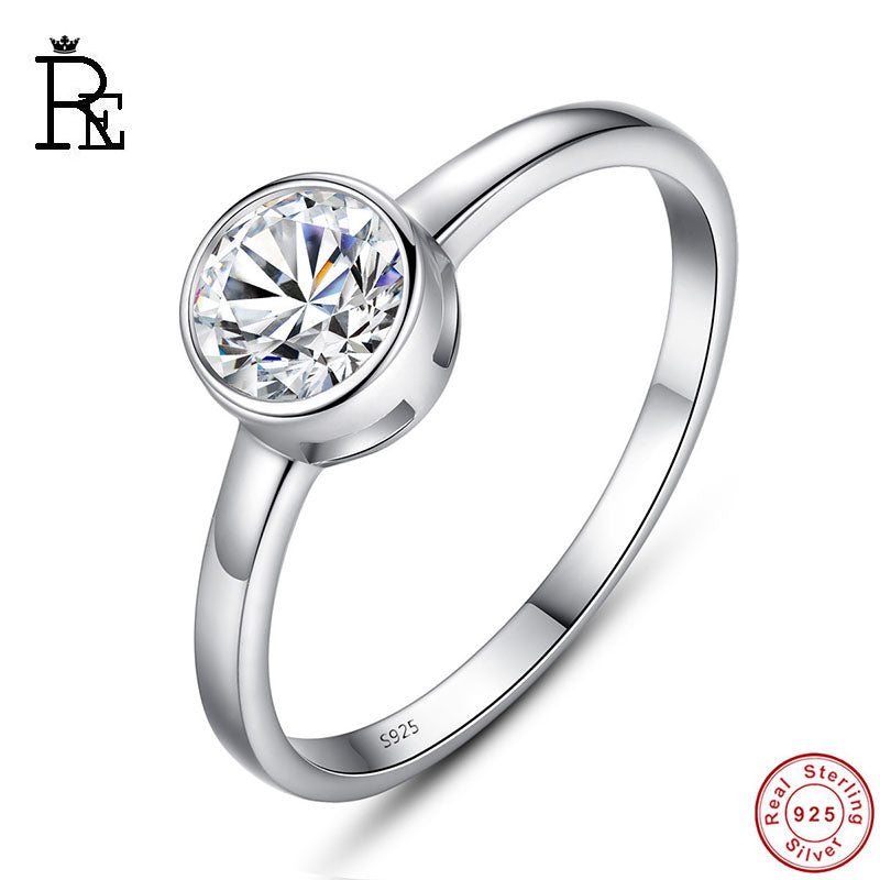 RE 925 Sterling Silver Round Zircon Ring For Women Female Rings 5#-9#