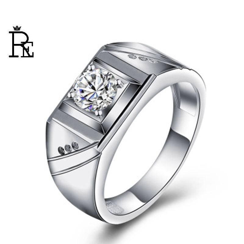 RE New Fashion 30% Silver AAA Zircon Ring For Men Male Metal Plated Scrub Thumb Rings Gifts Husband Gift