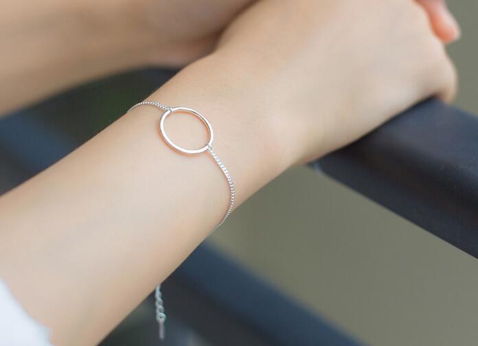 REAL. 925 Sterling Silver Circle Loops Charm Bracelet circle of life chain bracelet for women GTLS314