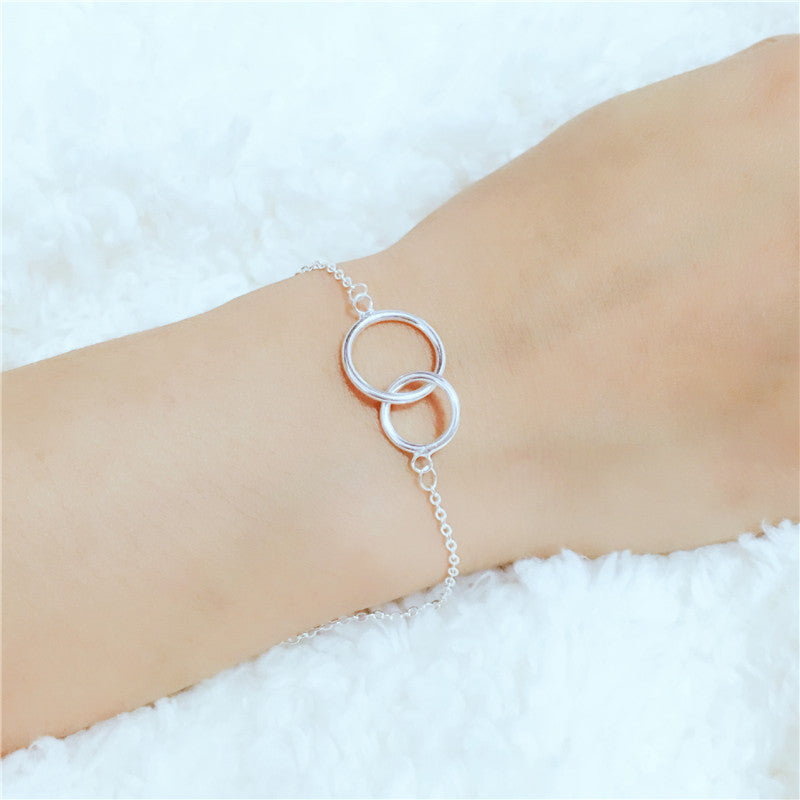 REAL. 925 Sterling Silver Girls Double Circle Loops Charm Bracelet interlocking circle of life bracelet chain for women GTLS313